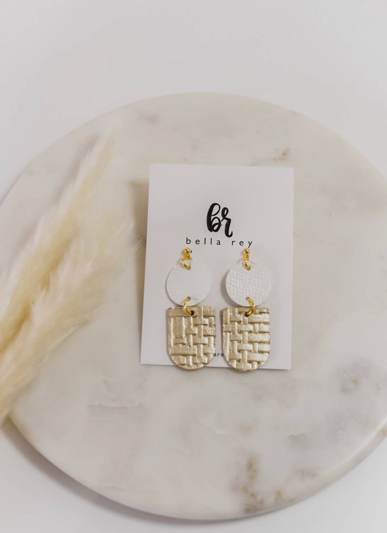 Hadley Mini White/Gold Leather Earrings